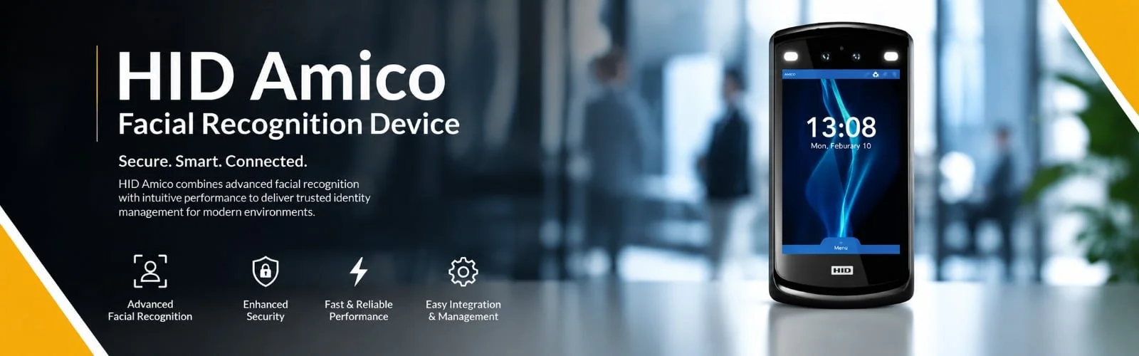 HID Amico facial recognition reader mounted at an office door