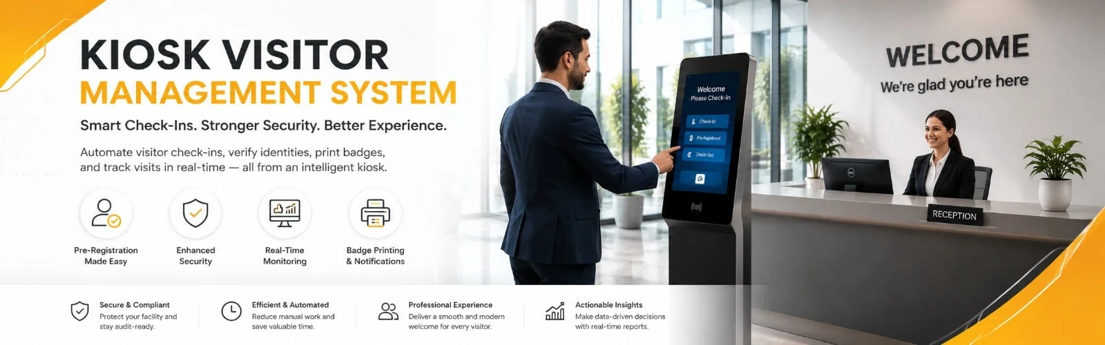 Kiosk Visitor Management System self-service check-in screen
