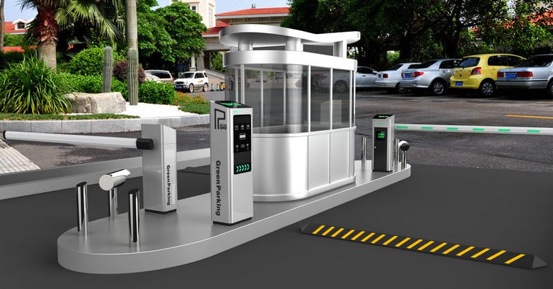 Automatic smart gate barrier controlling vehicle access to the facility